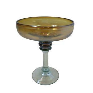 Large Hand-Blown Margarita Glass Amber Gold Iridescent Recycled Glass Thick